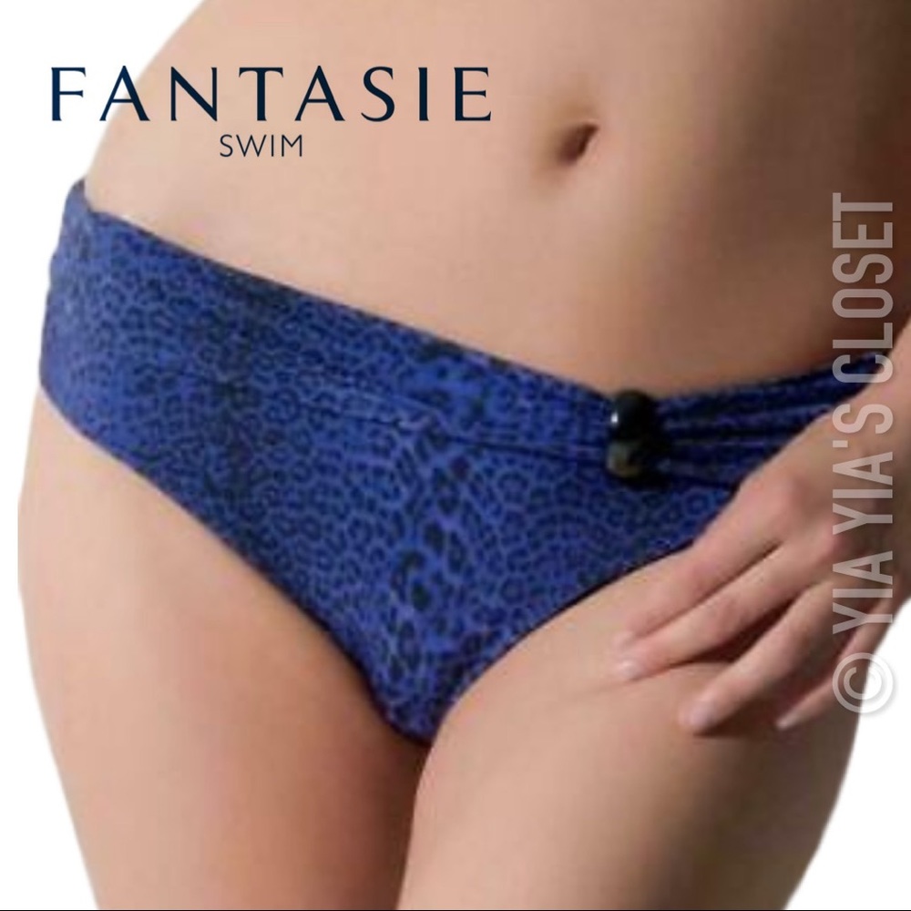 Fantasie Persian Blue & Black Leopard Print Fold-Top Bikini Brief SZ M